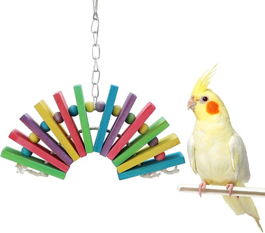 Litewoo Bird Parrot Parakeet Toys, Colorful Bite Wood Swing Toy for Small Medium Parakeet Cockatiel Budgie Cockatoo Macaw Conure Parrot（A）