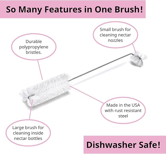 Hummingbird Feeder Cleaning Brush, 14" x 1.7" Dual-Purpose Headed Hummingbird Cleaning Brush, Diswasher Safe Bristle, Removes Residue on Nectar Bottle, Nozzle, Narrow Feeding Socket by FryOilSaver Co.