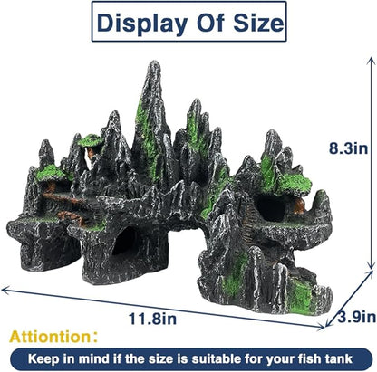 Large Fish Tank Decorations Fish Tank Decor Aquarium Rock Mountain View Aquarium Ornament Tree House Cave Fishtank Rocks for Large Fishtank Glofish Tank Decorations - 13 Inches Long