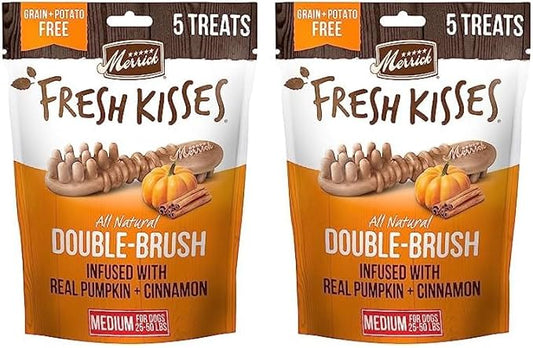 Merrick Fresh Kisses Natural Dental Chews, Treats Infused with Pumpkin and Cinnamon for Medium Dogs 25-50 Lbs - 5 oz. Pouch (Pack of 2)