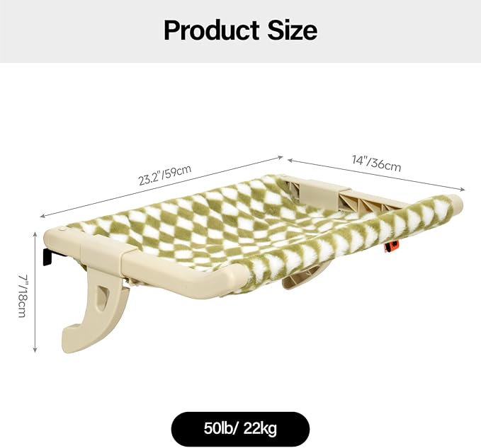 MEWOOFUN Window Sill Perch for Indoor Cats, One-Step Sliding Clamping Slot Adjustment Window Hammock With Removable Covers, Cat Bed for Windowsill & Bedside (Green, Large)