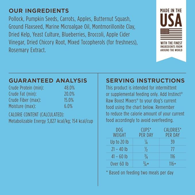 Instinct Raw Boost Mixers Freeze Dried Dog Food Toppers for Dry Food, Grain Free Dog Food Toppers with Pollock for Dogs, 12.5 oz