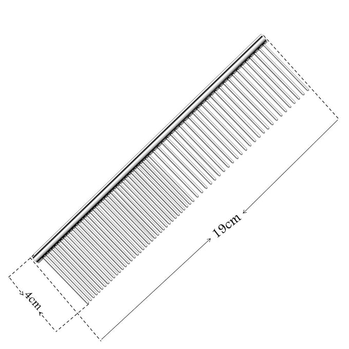 Metal Comb for Dogs, Metal Dog Combs, 2 Pack Cat Comb with Rounded Ends Stainless Steel Teeth, Professional Grooming Tool for Long and Short Matted Haired, Njiszhi 7.48IN*1.57IN