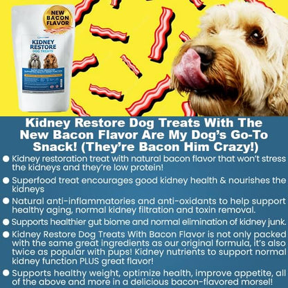 Kidney Restore Bacon Dog Treats 16oz for Petite Dogs. Low Protein Dog Treats for Kidney Support for Small Dogs. Renal Treats for Any Kidney Dog Diet.