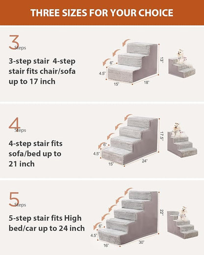 Dog Stairs for Small Dogs,17.5" H,4-Step Dog Steps for High Bed Couch and Sofa,Pet Stairs for Dogs and Cats Climbing with Non-Slip Bottom and Washable Cover,Light Grey