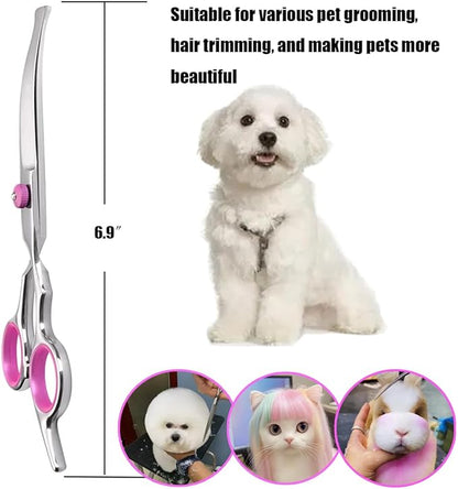 Dog Grooming Scissors,Pet Hair Scissors with Safety Round Tips Heavy Duty Titanium Stainless Steel Professional Dogs Cats Pets Grooming Shears (Round head straight scissors)
