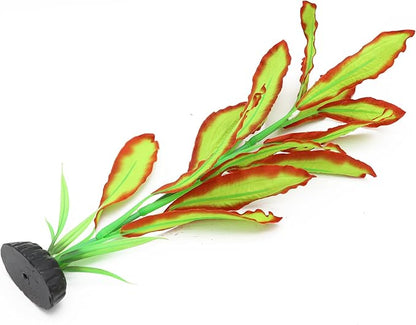 ALEGI Silk Aquarium Plants, 16 Inch Artificial Silk Plants Decorations for Fish Tank,Aquarium Décor Plastic Plants (Light Green with Red, 2 Pack)