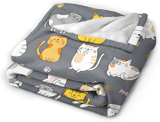 Cat Pattern Throw Blanket Gifts for Men Women Boy Girl Kid Soft Warm Flannel Fleece Blankest for Bed, Sofa, Couch, Travel, Camping 80x60 Inches