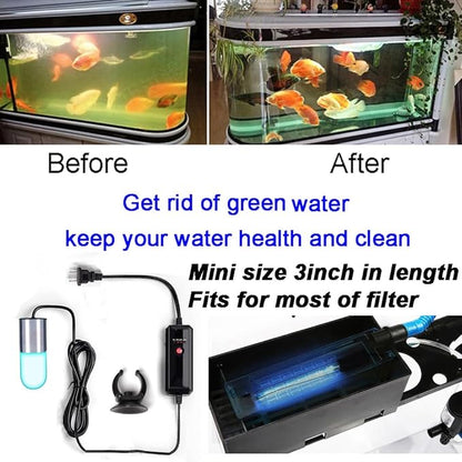 Aquarium UVC Clean Light Algae Clear Green Bloom Clean Fish Tank UVC Water Clean Lamp for Sump Pond Filter Tank (3W with Timer)