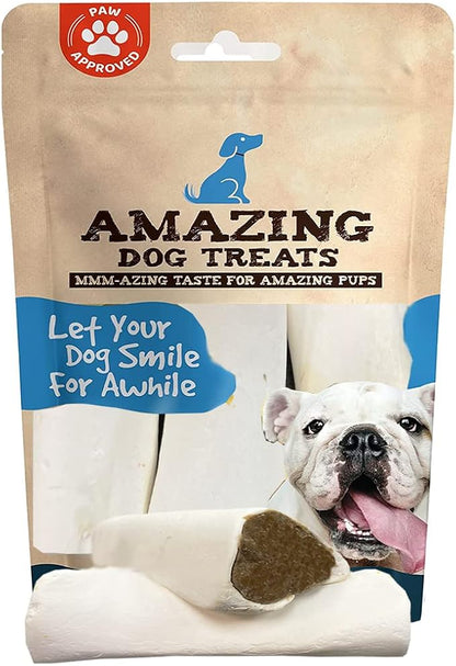 Amazing Dog Treats - Stuffed Shin Bone for Dogs (Peanut Butter, 5-6 Inch - 3 Count) - All Natural Dog Bones