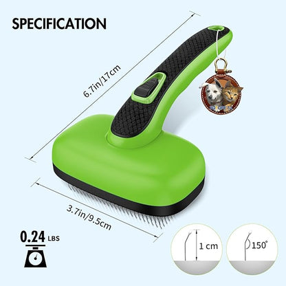 Dog Self Cleaning Slicker Brush for Shedding, Ideal for Short Long Haired Dogs, Including Cat. Removes Loose Fur, Undercoat, Mats, Tangled Hair. Suit for Large Medium Small Animal, Green
