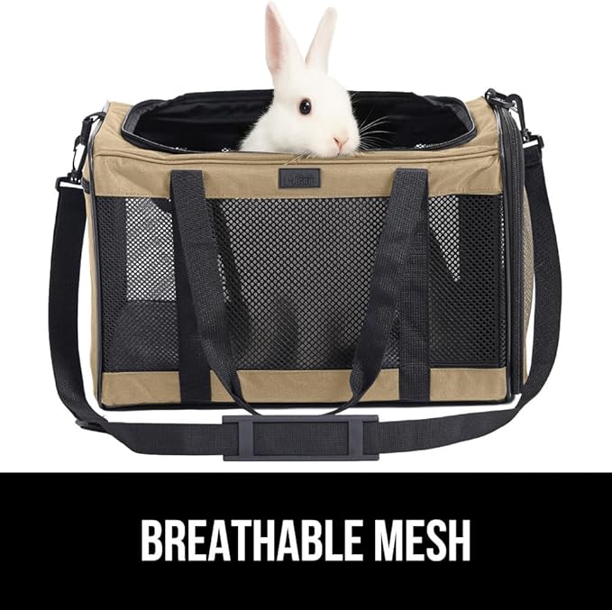 GORILLA GRIP Cat Carrier Travel Bag Up to 15 Lbs, Soft Collapsible Small Dog Carriers, Top and Side Entry Breathable Mesh, Grip Feet on Underside, Cozy Washable Waterproof Pad, Portable Kennel, Beige
