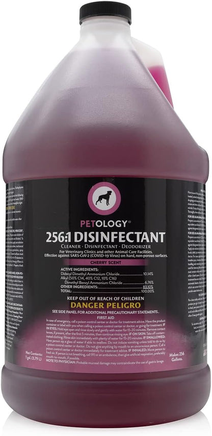 256:1 Disinfectant, 1 Gallon - Liquid Concentrate Disinfectant and Deodorizer, Sanitizer for Veterinary Clinics and Kennels, Effective Against Viruses and Bacteria (Cherry)