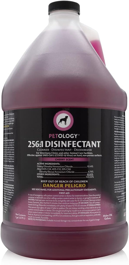 256:1 Disinfectant, 1 Gallon - Liquid Concentrate Disinfectant and Deodorizer, Sanitizer for Veterinary Clinics and Kennels, Effective Against Viruses and Bacteria (Cherry)