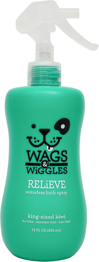 Wags & Wiggles Relieve Anti-Itch Spray for Dogs | Waterless Dry Shampoo for Dogs With Dry, Itchy, Or Sensitive Skin | Kiwi Scent Your Dog Will Love, 12 Ounces, Anti-Itch Spray - Kiwi