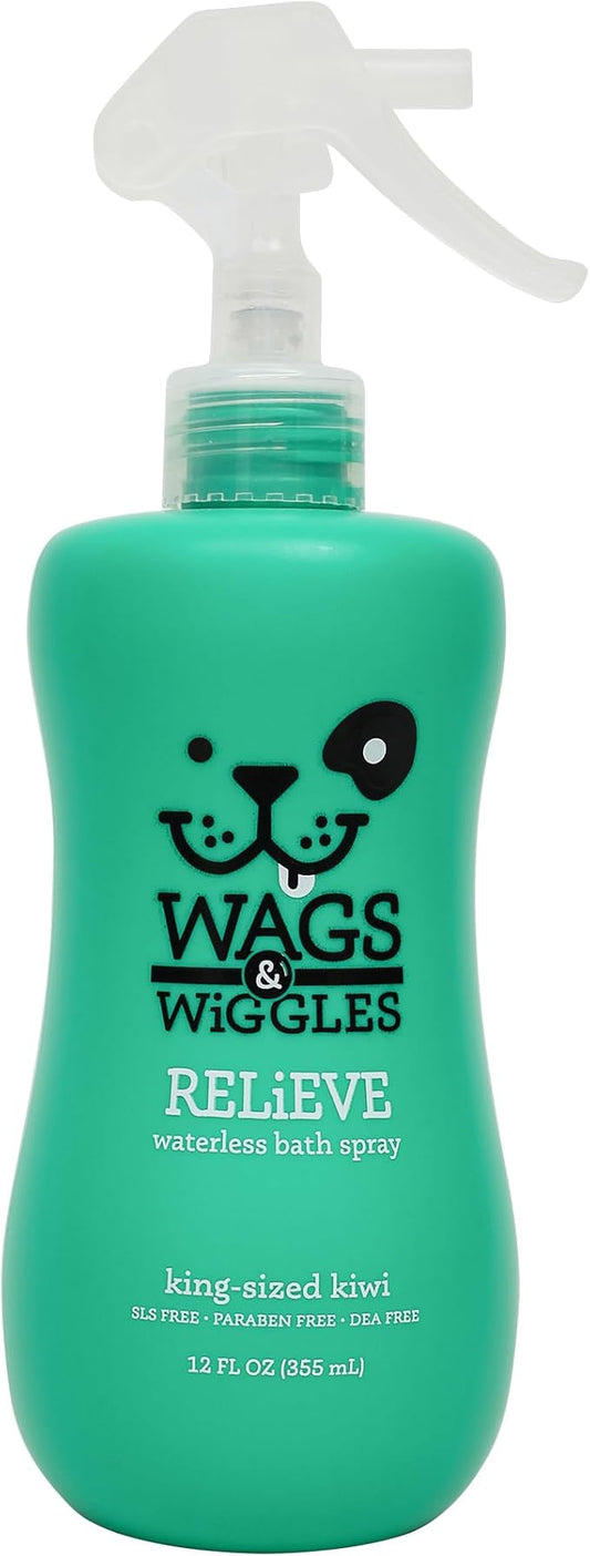 Wags & Wiggles Relieve Anti-Itch Spray for Dogs | Waterless Dry Shampoo for Dogs With Dry, Itchy, Or Sensitive Skin | Kiwi Scent Your Dog Will Love, 12 Ounces, Anti-Itch Spray - Kiwi