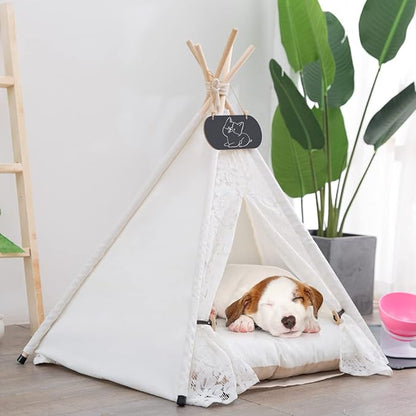 Pet Teepee Tent for Dogs & Cats Dog Bed with Thick Cushion Puppies Play House Removable and Washable