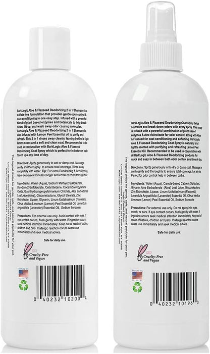 Deodorizing 2 in 1 Dog Shampoo and Coat Spray Kit - Naturally Derived Enzymes with Refreshing Lemon Essential Oil, No Sulfate Dog Deodorizing Formula for Sensitive and Dry Skin