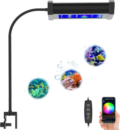 Lominie Small LED Aquarium Light Full Spectrum, 2-Channel Dimmable Fish Tank Light with Adjustable Gooseneck for Saltwater, Coral Nano Tank (Saltwater)