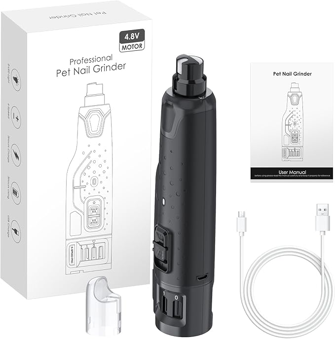 Rechargeable Dog Nail Grinder with 2 LED Lights Quiet 6 Speed Electric Nail Trimmer,Dust Cap,and 3 Grinding Ports for Large,Medium Small Dogs