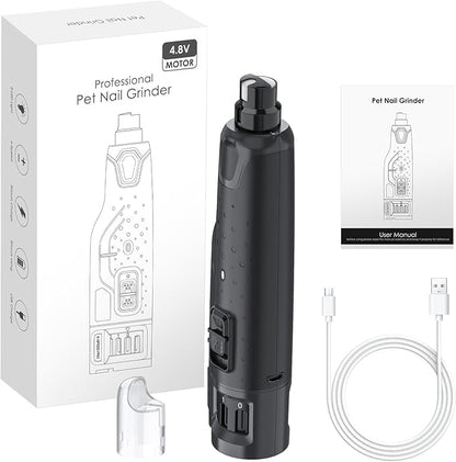 Rechargeable Dog Nail Grinder with 2 LED Lights Quiet 6 Speed Electric Nail Trimmer,Dust Cap,and 3 Grinding Ports for Large,Medium Small Dogs