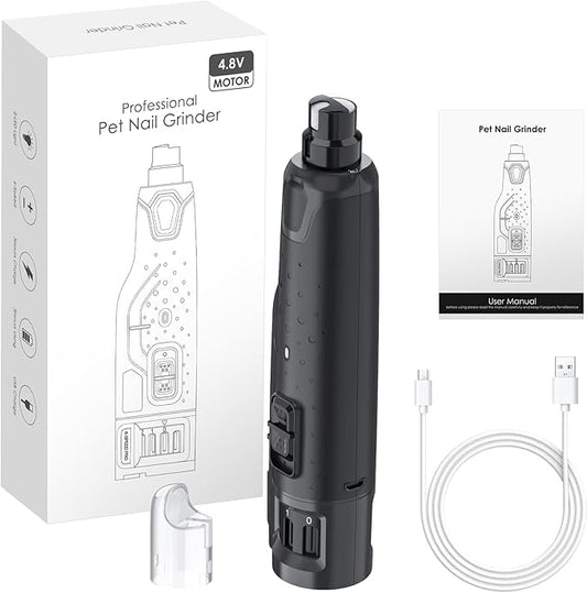 Rechargeable Dog Nail Grinder with 2 LED Lights Quiet 6 Speed Electric Nail Trimmer,Dust Cap,and 3 Grinding Ports for Large,Medium Small Dogs