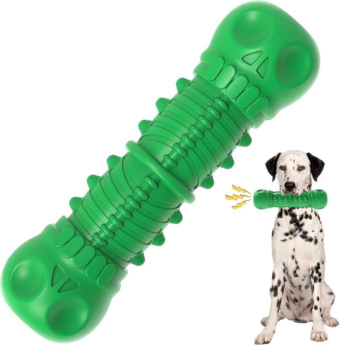 Dog Squeaky Toys for Aggressive Chewers, Durable Dog Chew Toys for Large Medium Breed Dog, Dog Toys, Tough Durable Dogs Toys with Natural Rubber (Green, for Larege Dogs)