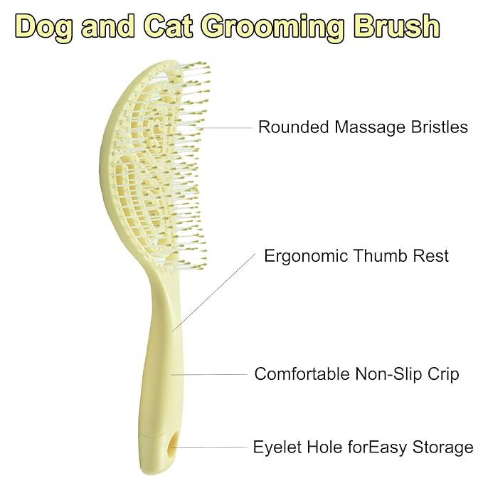 Eco-Friendly Detangling Pin Brush for Dogs and Cats | Ergonomic Handle Pet Brush for Wet or Dry Hair, Gentle Grooming Tool for Pets, Yellow