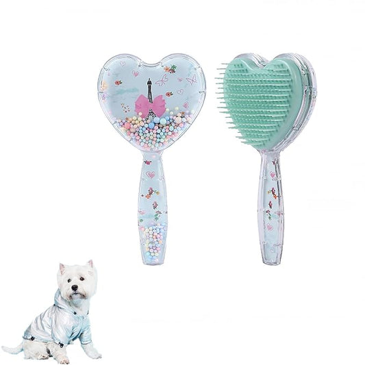 Soft Dog Brush for Small Dogs - Gentle Puppy Massaging Brush for Shih Tzus, Yorkies, Maltipoos, Maltese, Cats & Rabbits - Love Shape Design for All Hair Types (Light Blue)