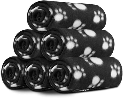 Comsmart Dog Blankets for Small Dogs, 6 Pack Puppy Blanket Cute Paw Print Pet Blanket for Dog, Puppy, Cat, Kitten, 39x35 inches, Black