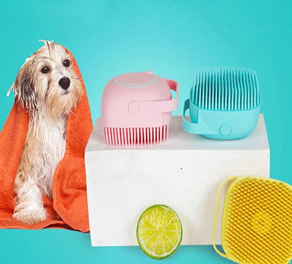 Dog Brush  Cat Brush  Shampoo Dispensing Scrubber  Soft Silicone Design  Hanging Loop  For All Skin Types  Grooming, Deshedding and Exfoliating, Blue