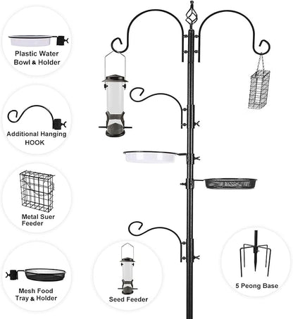 ERYTLLY Bird Feeding Station Kit Bird Feeder Pole Wild Bird Feeder Hanging Kit Planter Hanger Multi Feeder Hanging with Metal Suet Feeder Bird Bath for Attracting Wild Birds