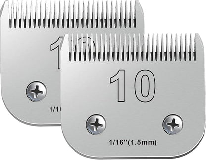 2PCS 10 Blades Dog Grooming Blades Compatible with Andis,Oster A5,Wahl km10 Dog Clippers,Size-#10, 1/16-Inch Cut Length (2pcs #10 (1.5mm))