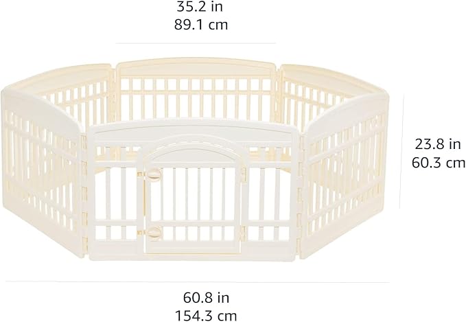 Amazon Basics 6-Panel Indoor Pet Dog Hexagonal Playpen, Puppy Playpen with Door, Easy Assemble Easy Storing, 24 in, Beige