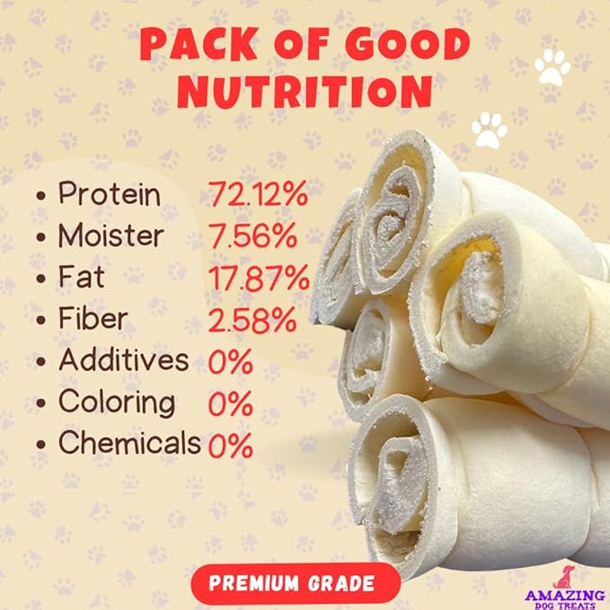 Amazing Dog Treats - Beef Cheek Rolls (10 Inch Regular - 30 Pcs) - Safe Rawhide Alternative Dog Chew - Great for Power Chewers - Long Lasting Dog Chew - Retriever Rolls