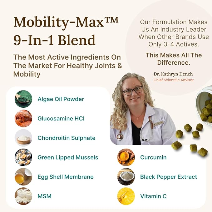 Paw Origins Mobility Max Joint Supplement for Dogs – 9-in-1 Blend with Glucosamine, Chondroitin, MSM & Vitamin C – Natural Bacon Flavor – Premium USA-Made Daily Formula for Active & Senior Pets