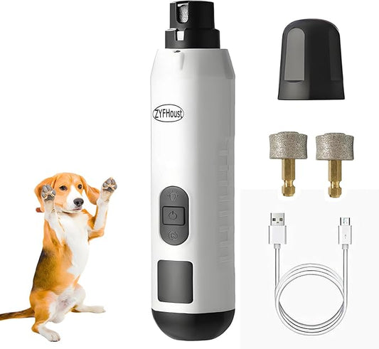 Dog Nail Trimmers, 5-Speed Professional Quiet Electric Dog Nail Grinder with 2 LED Lights, 2 Grinding Wheels, Type-C Rechargeable for Medium Small Large Dogs and Cat (White)