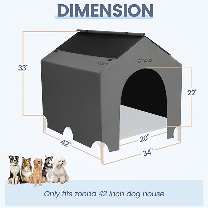 42 Durable Dog House Cover - Waterproof & UV-Resistant 600D Oxford Fabric Canopy for Outdoor Kennels - Cover Only, Fits 36"x30"x44" Houses - Protective Large Breed Shelter Top - Cool Grey