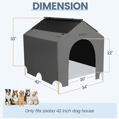 42 Durable Dog House Cover - Waterproof & UV-Resistant 600D Oxford Fabric Canopy for Outdoor Kennels - Cover Only, Fits 36"x30"x44" Houses - Protective Large Breed Shelter Top - Cool Grey