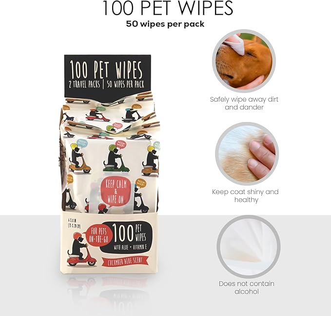 Dog Wipes, Pet Wipes for Dogs, Cat Wipes, Dog Paw Wipes, Dog Wipes for Paws and Butt, Dog Grooming Wipes, Dog Wipes Cleaning Deodorizing, Butt & Body, Aloe and Vitamen E Scent,100 Wipes