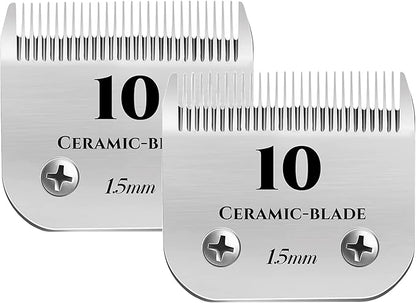 AIJALY 2PCS 10 Blades Detachable Dog Grooming Ceramic Blades Compatible with Andis Dog Clippersï¼_eplacement Blade Compatible with Wahl/Oster A5, KM Series Clippers Size-10, 1/16-Inch Cut Length