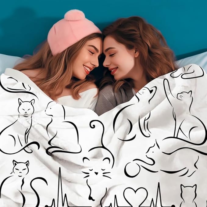 Cat Blanket Soft Cozy Flannel Throw Blanket Warm Lightweight Blankets Gifts for Cat Lovers Kids Girls Women Adults 80"x60"