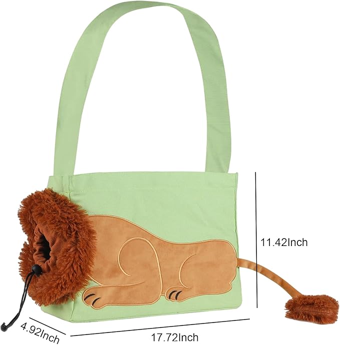 Dog Carrier Sling Lion-Shaped Pet Canvas Bag Cat Shoulder Bag Pet Body Holder for Daily Use Walking Travel Outdoor, Light Green L