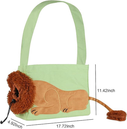Dog Carrier Sling Lion-Shaped Pet Canvas Bag Cat Shoulder Bag Pet Body Holder for Daily Use Walking Travel Outdoor, Light Green L