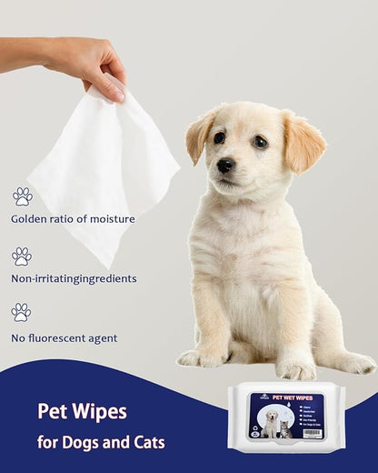 Dog Wipes for Paws and Butt  Unscented Pet Wipes for Dogs & Cats  80 Ct Extra Thick, Lint-Free Cleaning Wipes for Face, Ears, and Sensitive Areas  Hypoallergenic & Travel-Friendly