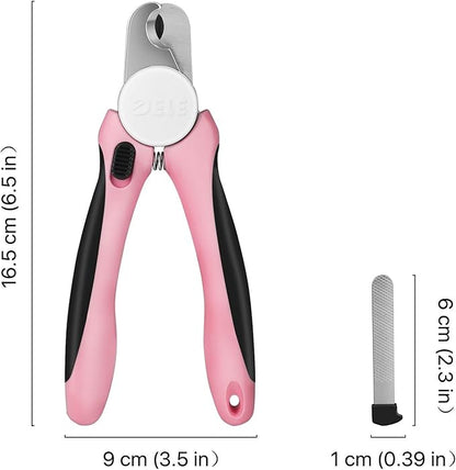 Flexzion Dog Cat Nail Clipper and Trimmer, Pet Toe Claw Scissor Grooming Tool with Stainless Steel Blades File Easy Grip Handle Safety Guard Avoid Overcutting for Small Medium Large Breed Puppy, Pink