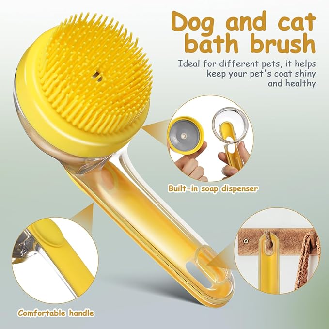 Sosoport Dog Bath Brush Cat Brush Dog Shower Brush Cat Massage Brush Pet Grooming Brush Dog Scrubber Brush With Soap Dispenser