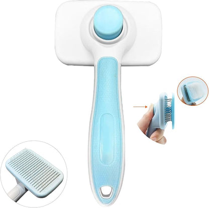 Self-Cleaning Slicker Brush for Dogs, Cats, Lightweight Dog Brush for Shedding Massaging GroomingComes with a pet steel comb and Dog Grooming Brush, As Well As 2 Silicone Pet Hair Suction Prop.