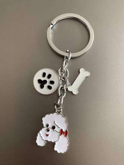 Dog Keychain, Puppy Keyring Keyfob Metal Pet ID Tags for Clothing Bag Adornment Accessory (21-Poodle)