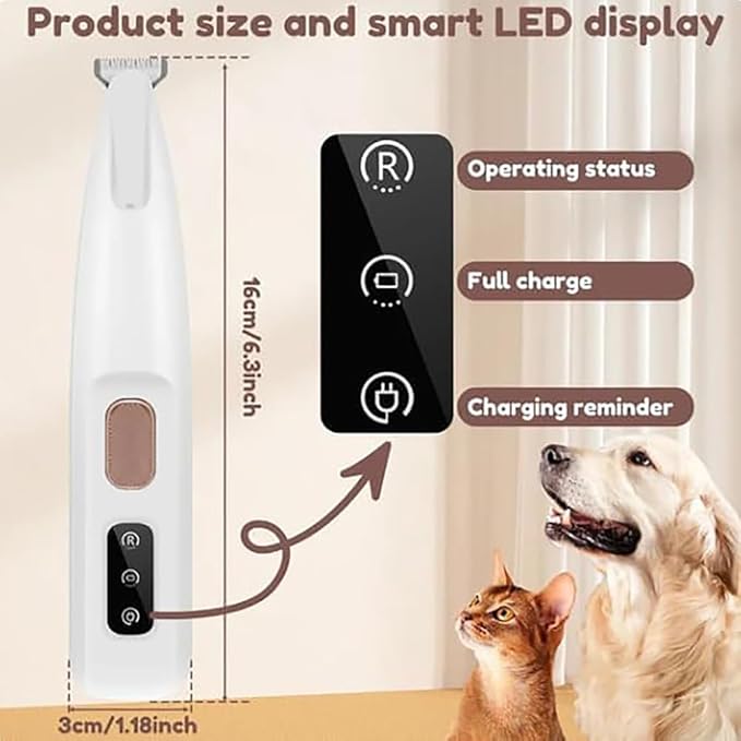 Dog Paw Trimmer with LED Light, 2025 Upgrade Petior Pet Paw Trimmer for Dogs, Pet Hair Clippers for Grooming Kit, LED Display, 35dB Safety Low Noise Pets Trimmers for Paws Eyes Ears Face Rump (1Set)